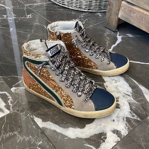 Gold/Bronze Glitter Golden Goose Slide Sneakers size 35